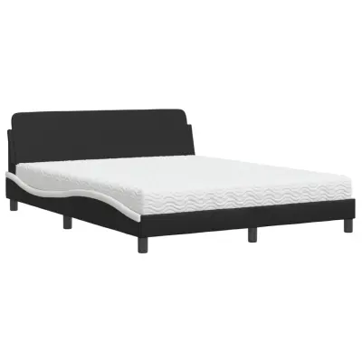 vidaXL Postelja z vzmetnico črna in bela 160x200 cm umetno usnje