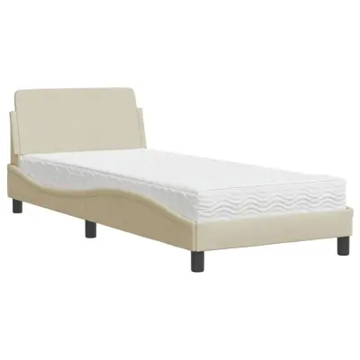 vidaXL Postelja z vzmetnico krem 90x200 cm blago