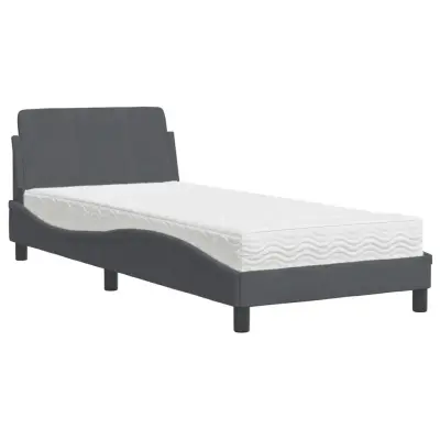 vidaXL Postelja z vzmetnico temno siva 90x200 cm žamet