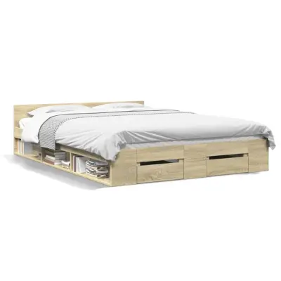 vidaXL Posteljni okvir s predali sonoma hrast 140x190cm inženirski les