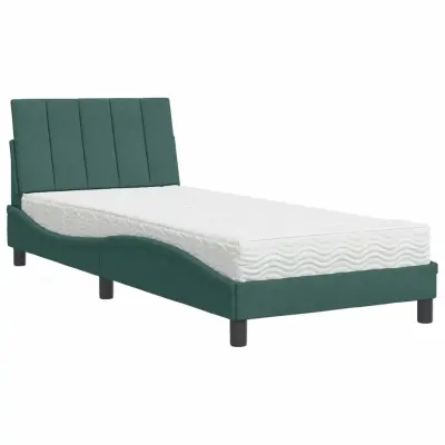 vidaXL Postelja z vzmetnico temno zelena 80x200 cm žamet