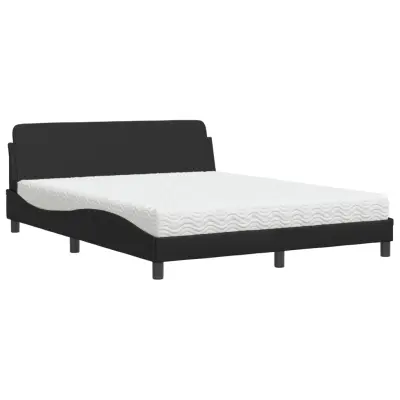 vidaXL Postelja z vzmetnico črna 160x200 cm umetno usnje