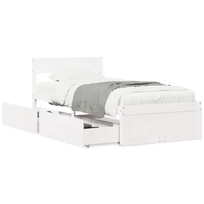 vidaXL Posteljni okvir brez vzmetnice bel 75x190 cm trdna borovina