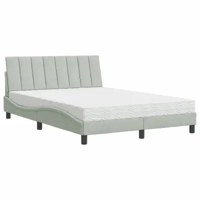 vidaXL Postelja z vzmetnico svetlo siva 120x200 cm žamet