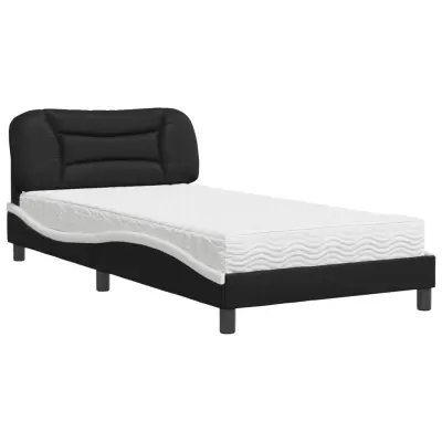 vidaXL Postelja z vzmetnico črna in bela 100x200 cm umetno usnje