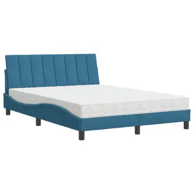 vidaXL Postelja z vzmetnico modra 120x200 cm žamet
