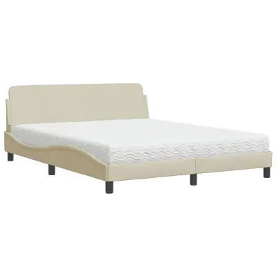 vidaXL Postelja z vzmetnico krem 160x200 cm blago
