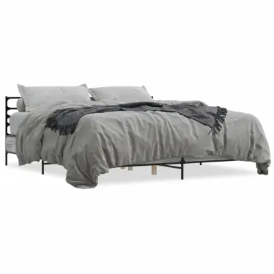 vidaXL Posteljni okvir siva sonoma 200x200 cm inž. les in kovina