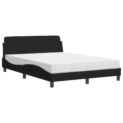 vidaXL Postelja z vzmetnico črn 140x190 cm blago