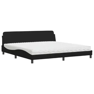 vidaXL Postelja z vzmetnico črna 200x200 cm umetno usnje