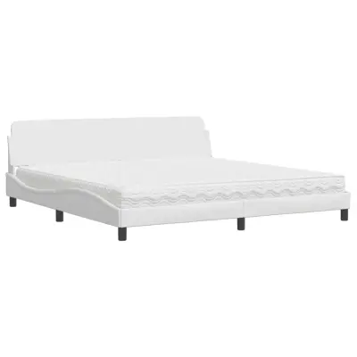 vidaXL Postelja z vzmetnico bela 200x200 cm umetno usnje