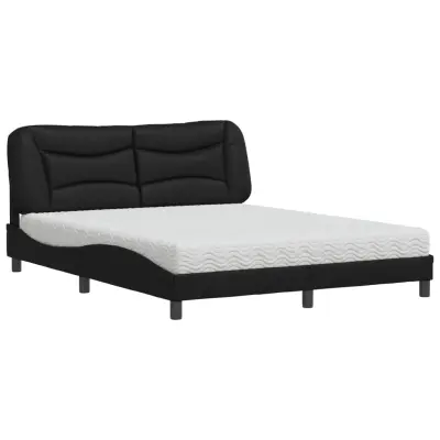 vidaXL Postelja z vzmetnico črna 160x200 cm umetno usnje