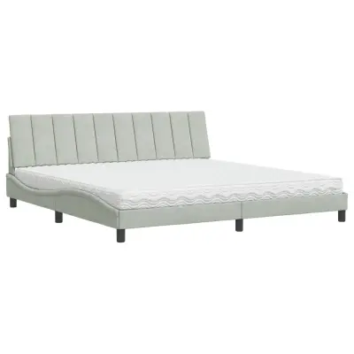 vidaXL Postelja z vzmetnico svetlo siva 200x200 cm žamet