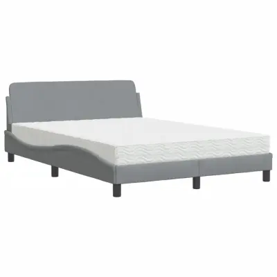 vidaXL Postelja z vzmetnico svetlo siv 140x190 cm blago