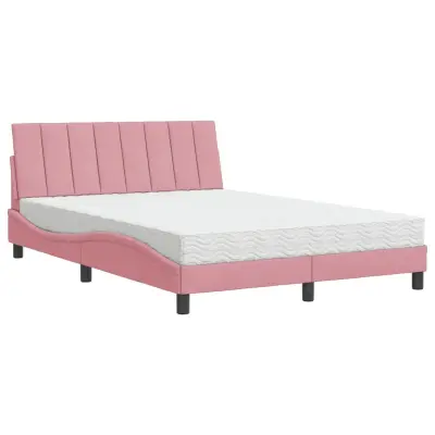 vidaXL Postelja z vzmetnico roza 120x200 cm žamet