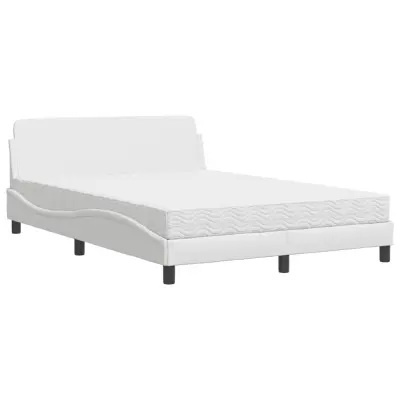 vidaXL Postelja z vzmetnico bela 120x200 cm umetno usnje