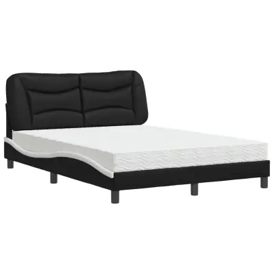 vidaXL Postelja z vzmetnico črna in bela 120x200 cm umetno usnje
