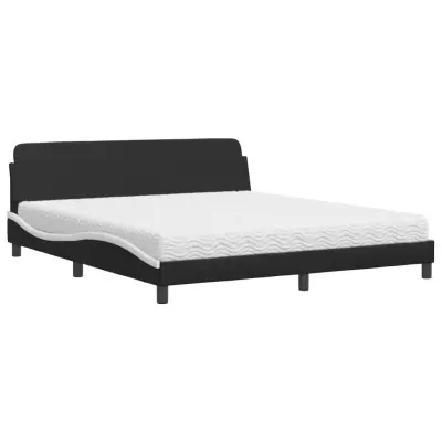 vidaXL Postelja z vzmetnico črna in bela 180x200 cm umetno usnje