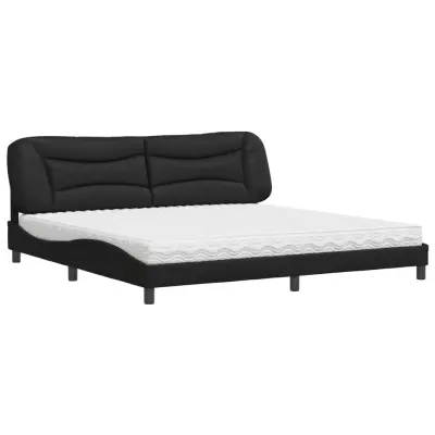 vidaXL Postelja z vzmetnico črna 200x200 cm umetno usnje
