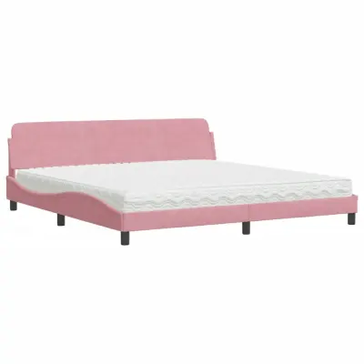 vidaXL Postelja z vzmetnico roza 200x200 cm žamet