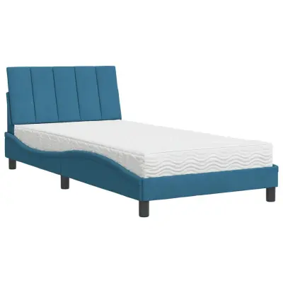 vidaXL Postelja z vzmetnico modra 100x200 cm žamet
