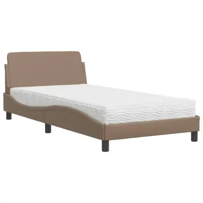 vidaXL Postelja z vzmetnico kapučino 100x200 cm umetno usnje