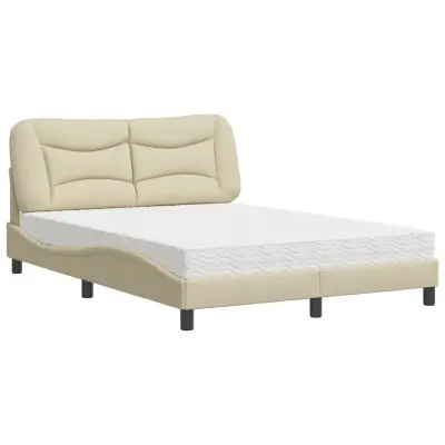 vidaXL Postelja z vzmetnico krem 120x200 cm blago