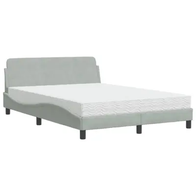 vidaXL Postelja z vzmetnico svetlo siv 140x190 cm žamet