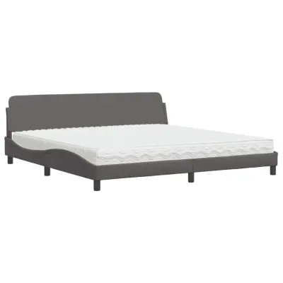 vidaXL Postelja z vzmetnico siva 200x200 cm umetno usnje
