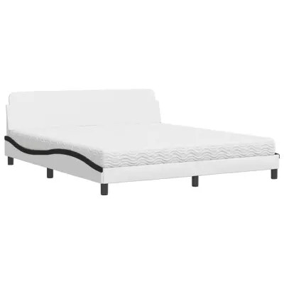 vidaXL Postelja z vzmetnico bela in črna 180x200 cm umetno usnje