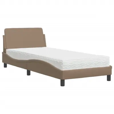 vidaXL Postelja z vzmetnico kapučino 90x200 cm umetno usnje