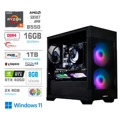 Računalnik MEGA MT S7X R5-5600G/RTX4060/16GB/1TB-4.0/750W/Win11Home/črna RGB