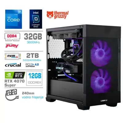 Računalnik MEGA MT S7X Gaming i7-12700K/RTX4070 Super/32GB/2TB-4.0/750W/Brez OS/črna RGB + Estetski napajalni kabli [Vijolična / Črna]