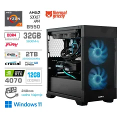 Računalnik MEGA MT S7X R7-5800X/RTX4070/32GB/2TB-4.0/750W/Win11Home/črna RGB + Estetski napajalni kabli [Svetlo modra / Črna]