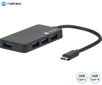 Hub Natec Silkworm USB-C 4 Puertos USB 3.0 Negro
