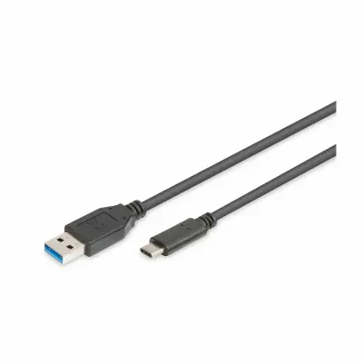 Digitus USB kabel USB 3.2 gen. 1 (USB 3.0) USB-A vtič, USB-C vtič 1 m črna okrogel, primeren za obojestranski priključek , dvojno oklopljen AK-300136-