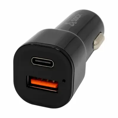 SBOX polnilec avtomobilski 12V 38W PD QC TipA TipC črn CC-038