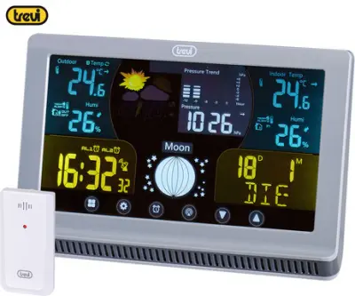 TREVI ME 3P70 RC brezžična vremenska postaja, stenska / namizna, čas, vreme, temperatura, vlažnost, tlak, zunanji senzor