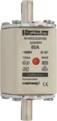 Mersen NH varovalka SF velikosti 00 gG 80A/500V KM NH00GG50V80