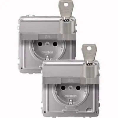 Merten SCHUKO vtičnica z aluminijastimi tečaji z napisom MEG2318-7260