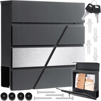 Moderni poštni nabiralnik z režo za časopise antracit + inox X3