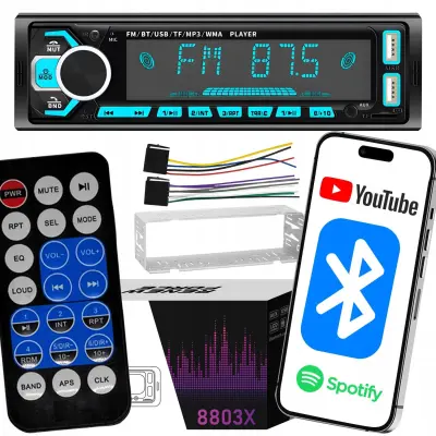 1DIN 12V RGB LCD FM avtoradio 4x60W 2x USB Bluetooth SD + daljinec