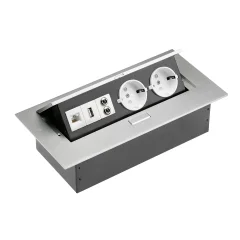 Vgradna vtičnica 2 X ŠUKO in 2 X USB, AUDIO, RJ45 siva
