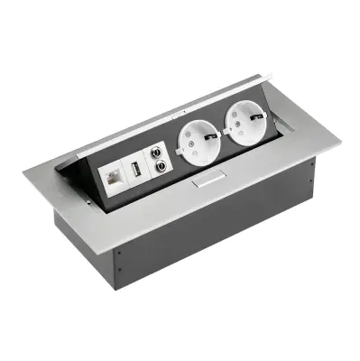 Vgradna vtičnica 2 X ŠUKO in 2 X USB, AUDIO, RJ45 siva
