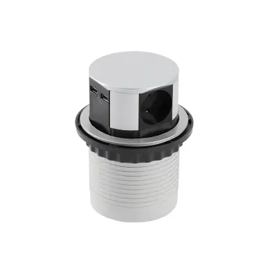 Vgradna vtičnica 3 X ŠUKO in 2 X USB s kablom 1,5 m srebrna COMFORT