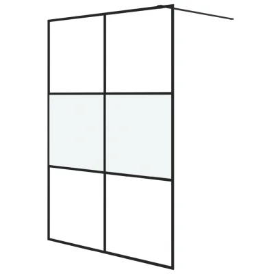 vidaXL Pregrada za tuš črna 140x195 cm delno motno ESG steklo