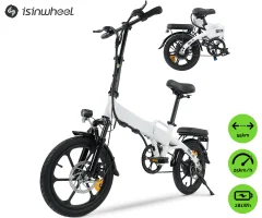ISINWHEEL U3, 16" pnevmatike, 250W motor, do 55km, do 25km/h, 36V 7.8Ah baterija, do 120kg, (belo) zložljivo električno kolo