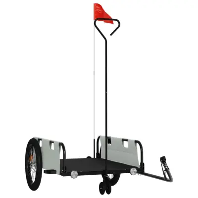 vidaXL Kolesarska prikolica siva in črna oxford blago in železo