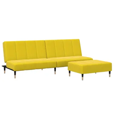 vidaXL Kavč dvosed s stolčkom za noge rumen žamet