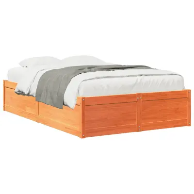 vidaXL Posteljni okvir brez vzmetnice voščeno rjav 135x190 cm borovina